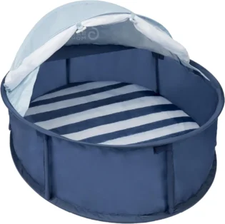 Babymoov Babyni Aire de Jeux Anti-UV FPS 50+, 2en1 Aire de Jeux & Lit d'Appoint, Moustiquaire & Auvent Intégrés, Utilisation Extérieure & Intérieure, Simple à Installer, Marinière