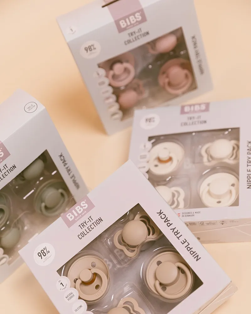 BIBS Try-it Tétine, 0-6 mois, 4-pack, téterelles variées, Blush