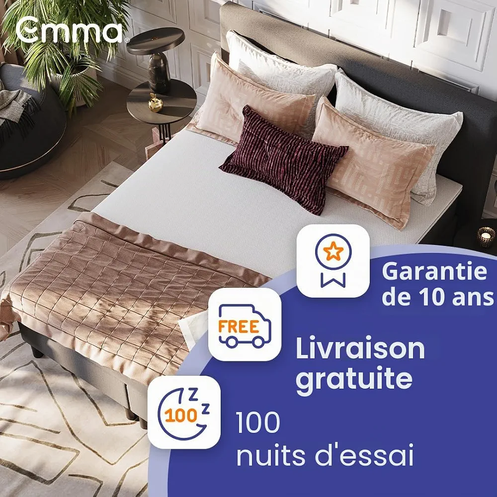 Surmatelas Emma Original Pro 140x190 cm, 8 cm | 2 Couches Thermorégulantes & Ferme | Mousse HRX | Housse Amovible et Lavable | Prolonge la Durée de Vie du Matelas