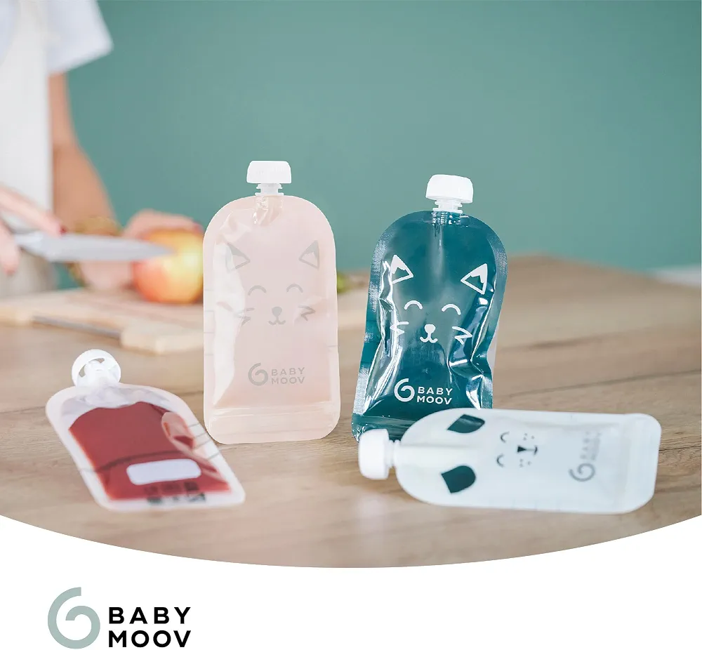 Babymoov 20 Gourdes Réutilisables pour Bébé et Enfant, Contenance 150ml, en Plastique Recyclé, sans BPA, 100% Hermétiques, Surface Réinscriptible