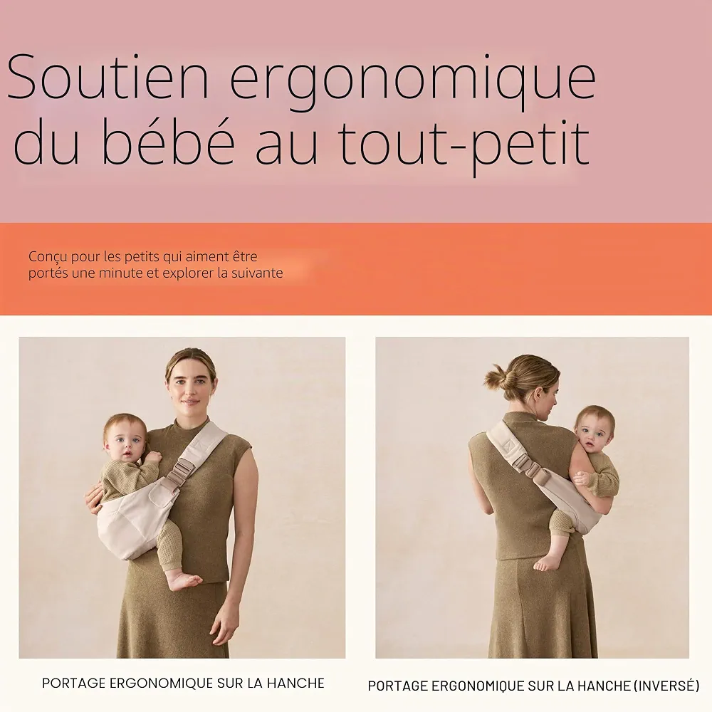 Ergobaby Upsie Sling Porte-hanches ergonomique pour bébés et tout-petits à partir de 6 mois (7,7 à 20,4 kg), commutation spontanée entre la marche et le transport, gris perle