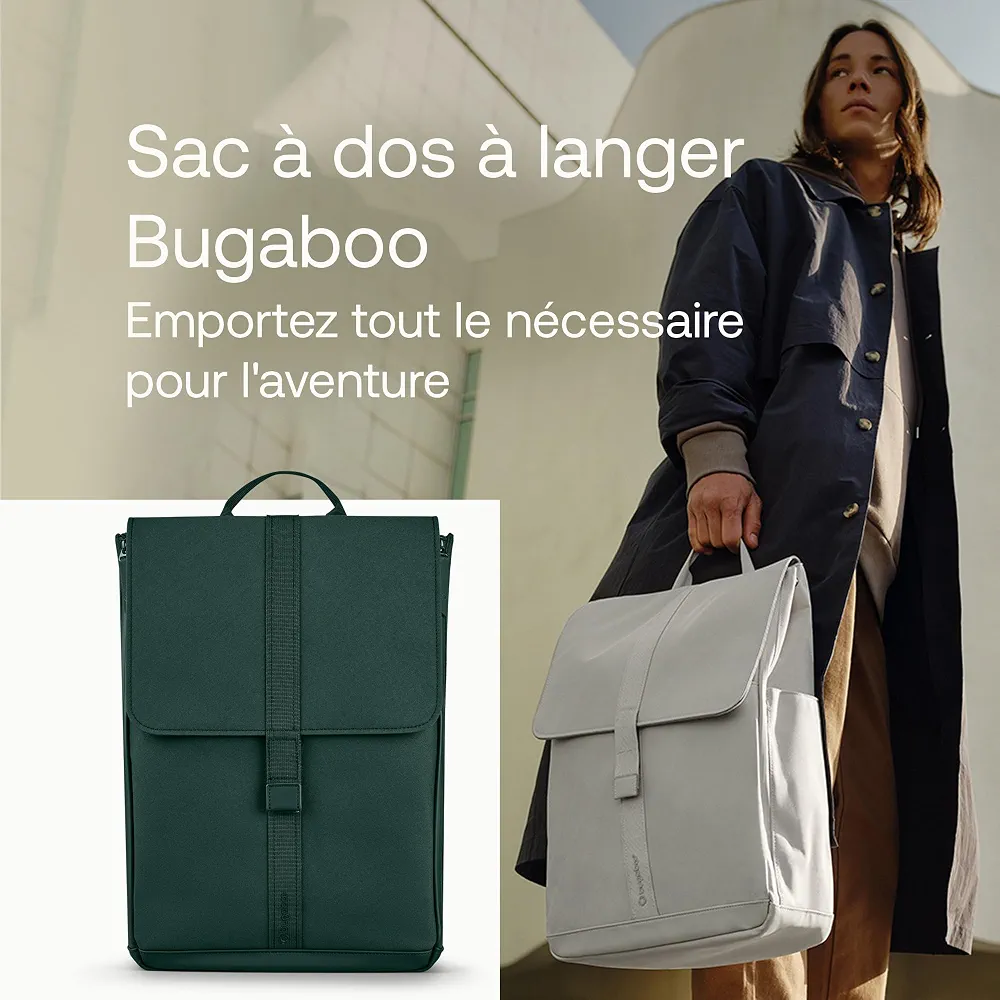 Bugaboo Sac à dos à langer, sac durable fabriqué à partir de matériaux recyclés, hydrofuge, facile à nettoyer, comprenant un matelas à langer et un porte-bouteille isotherme, Midnight Black