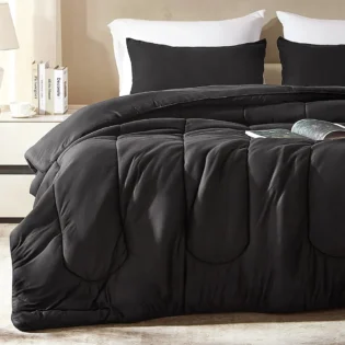 SLEEP ZONE Parure de lit 3 pièces en tricot jersey doux et respirant pour chambre à coucher, pour toutes les saisons, lavage en machine, entretien facile (noir, grand lit)