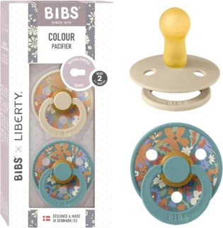 BIBS Colour Liberty Tétine. Lot de 2 sucettes. téterelle ronde en latex naturel, sans bisphénol A, Fabriqué au Danemark, Taille 2 (6-18 mois), June Blossom Vanilla Hush Mix