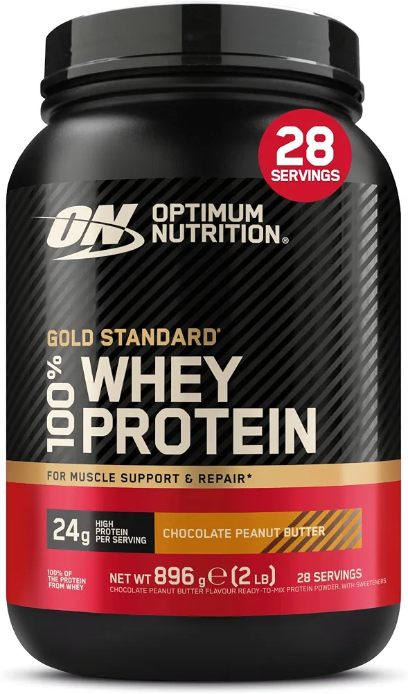 Optimum Nutrition Gold Standard 100% Whey Protéine en Poudre, 896 g | Chocolate Peanut Butter, 28 Portions, 24g de Protéines,BCAA,Soutient la Croissance et la Récupération Musculaires