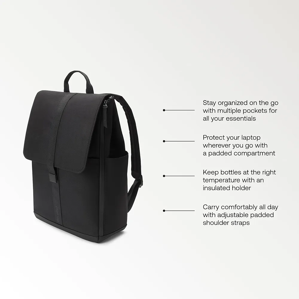 Bugaboo Sac à dos à langer, sac durable fabriqué à partir de matériaux recyclés, hydrofuge, facile à nettoyer, comprenant un matelas à langer et un porte-bouteille isotherme, Midnight Black