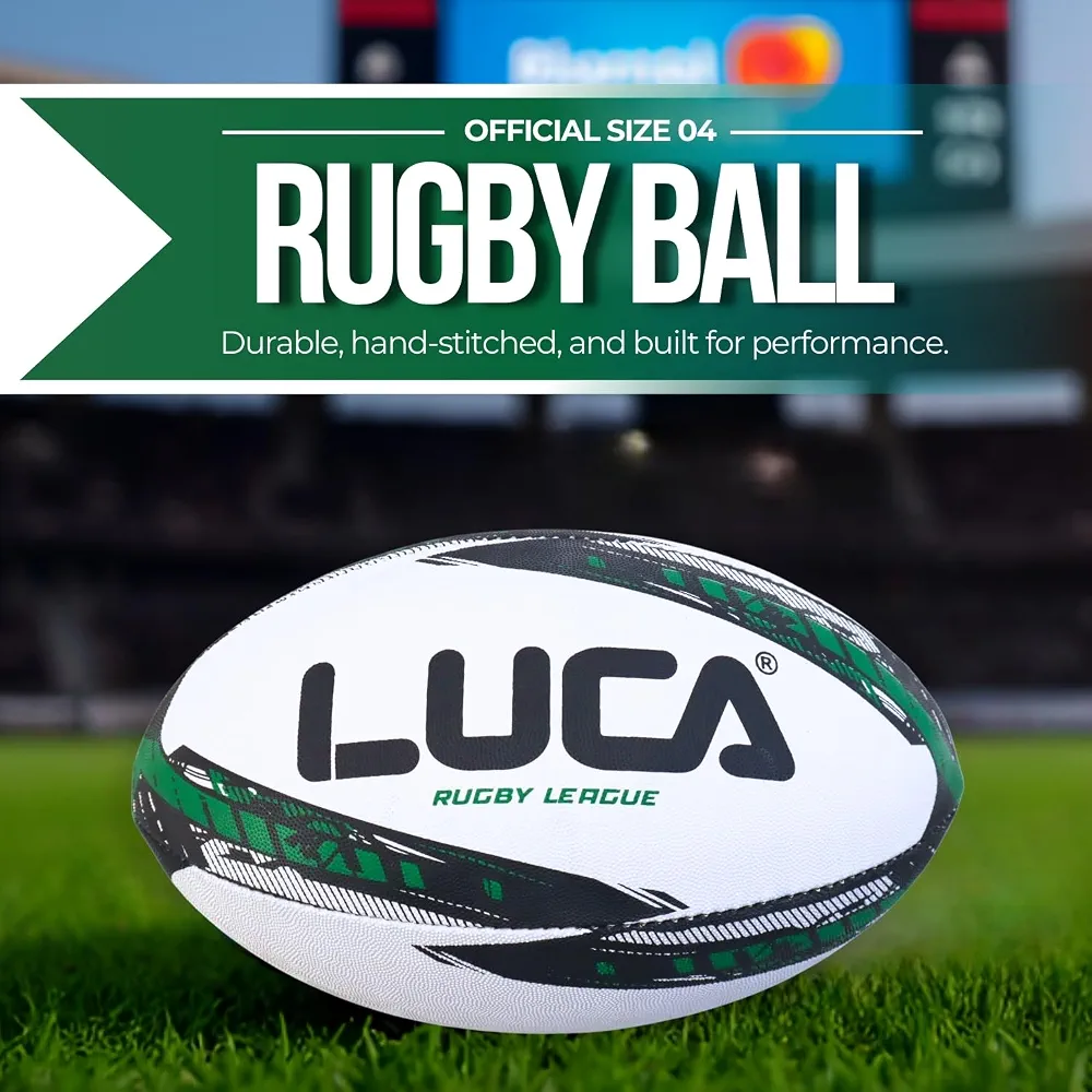 LUCA Rugby Ball Sizes 3, 4 & 5 Hand Stitched Super Grip 3-Ply Construction Green, Black, White 4