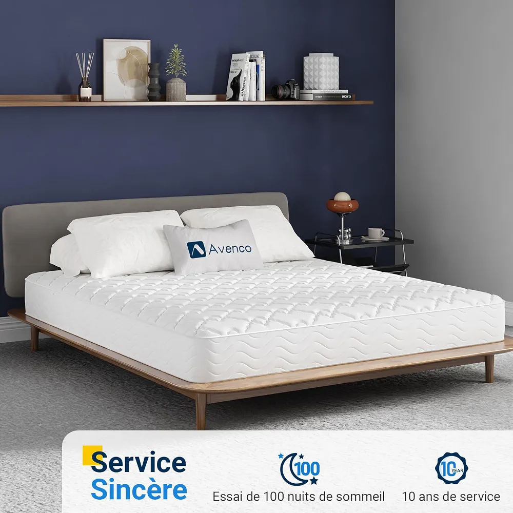 Avenco Matelas 90x190, 20CM, Matelas à Ressorts Ensachés, Mousse de Confort Double, Isolation des Mouvements, Certifié Sûr et Fiable par CertiPUR-US et Oeko-TEX, Soutien Lombaire | Soutien Ergonomique, Soulage les Tensions, Améliore le Sommeil, Épous