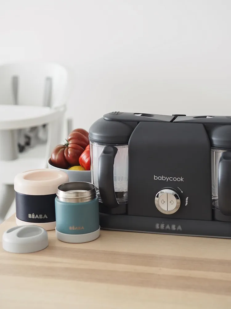 BÉABA, Babycook Duo, Robot Bébé 4 en 1 Mixeur-Cuiseur, Cuisson Vapeur rapide 15min, Diversification alimentaire, Petits pots bébé maison, Contenance XXL 2200 ml, Dark Grey