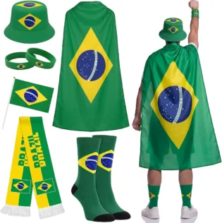 Newcotte 2026 Soccer Fan Support Kit 3x5 ft Soccer Country Flag with Patriotic Country Cape Socks Scarf Hat Wristbands Hand Wave Flag for Sport Party Fans Cheering Accessories