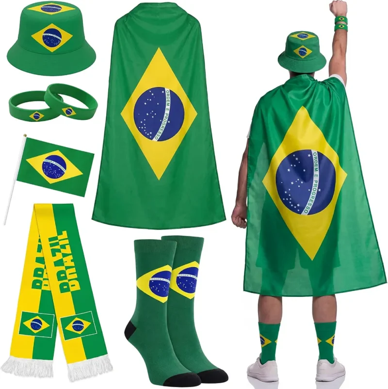 Newcotte 2026 Soccer Fan Support Kit 3x5 ft Soccer Country Flag with Patriotic Country Cape Socks Scarf Hat Wristbands Hand Wave Flag for Sport Party Fans Cheering Accessories