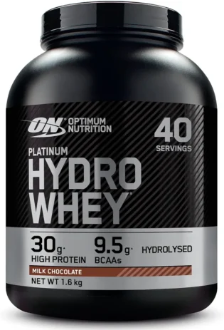 Optimum Nutrition Platinum Hydro Whey, Isolat de whey protéine hydrolysée en poudre avec acides aminés essentiels, glutamine et BCAA, goût Chocolat au lait, 40 portions, 1,6 kg