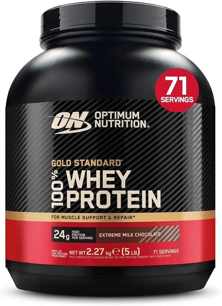 Optimum Nutrition Gold Standard 100% Whey Protéine en Poudre, 2,27 kg | Extreme Milk Chocolate, 71 Portions, 24g de Protéines,BCAA, Soutient la Croissance et la Récupération Musculaires