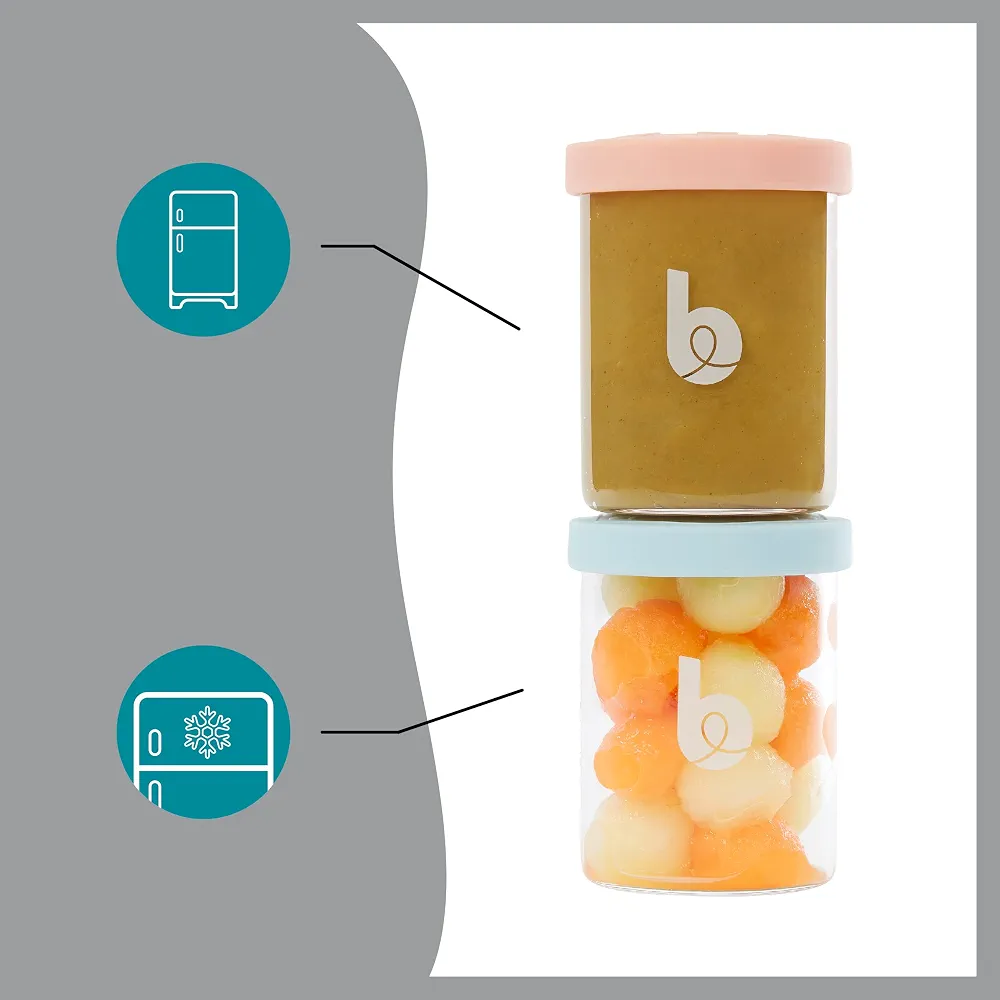 Babymoov ISY BOWLS - 9 Pots de Conservation en Verre Borosilicate Ultra Résistant, 6 Pots Gradués 250ml et 3 de 120ml, Hermétiques et 100% Recyclables