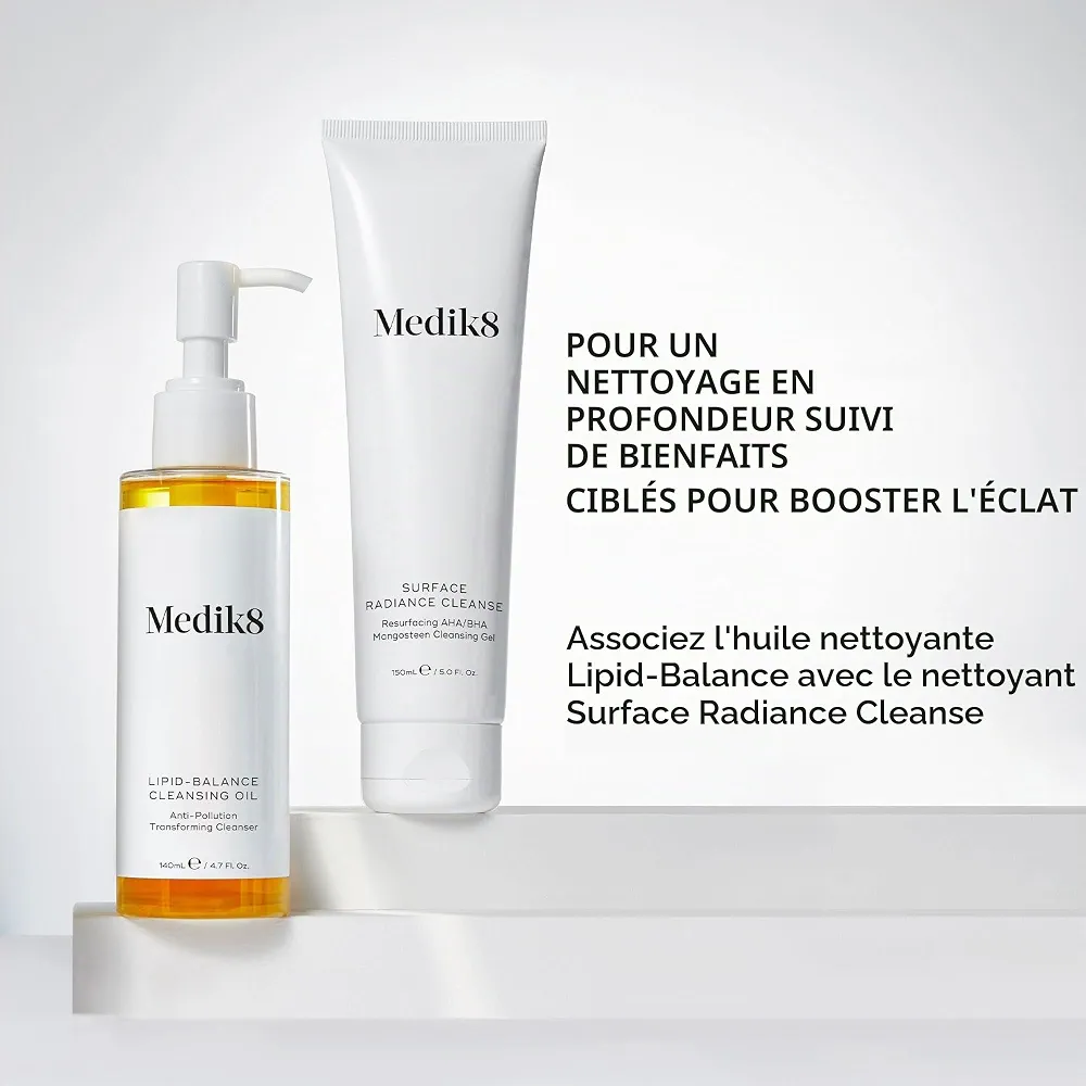 Medik8 Lipid-Balance Huile Nettoyante - Nettoyant Démaquillant Transformant - Élimine les Impuretés, les Écrans Solaires et le Maquillage Waterproof - Nourrit et Équilibre la Peau - 140ml
