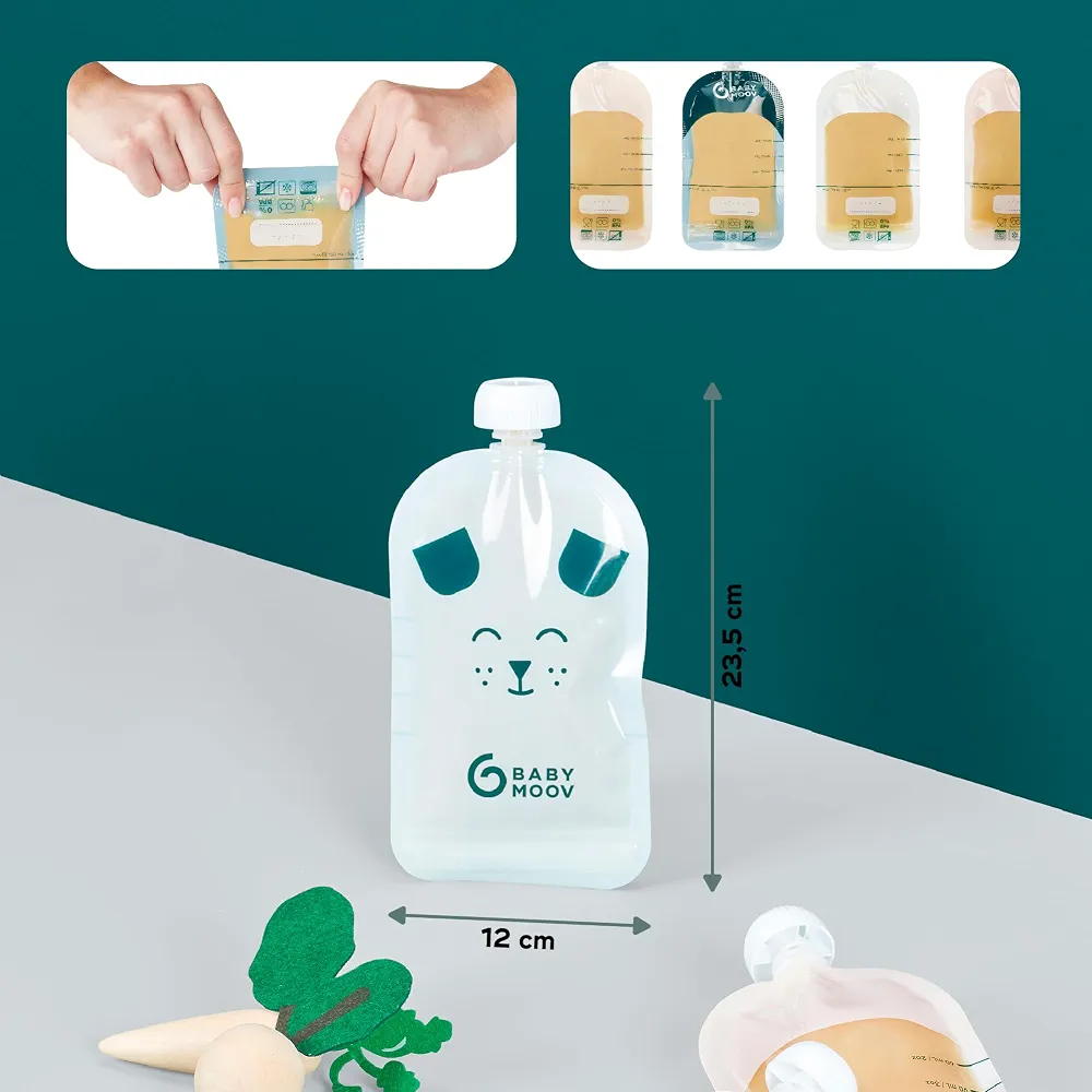 Babymoov 20 Gourdes Réutilisables pour Bébé et Enfant, Contenance 150ml, en Plastique Recyclé, sans BPA, 100% Hermétiques, Surface Réinscriptible