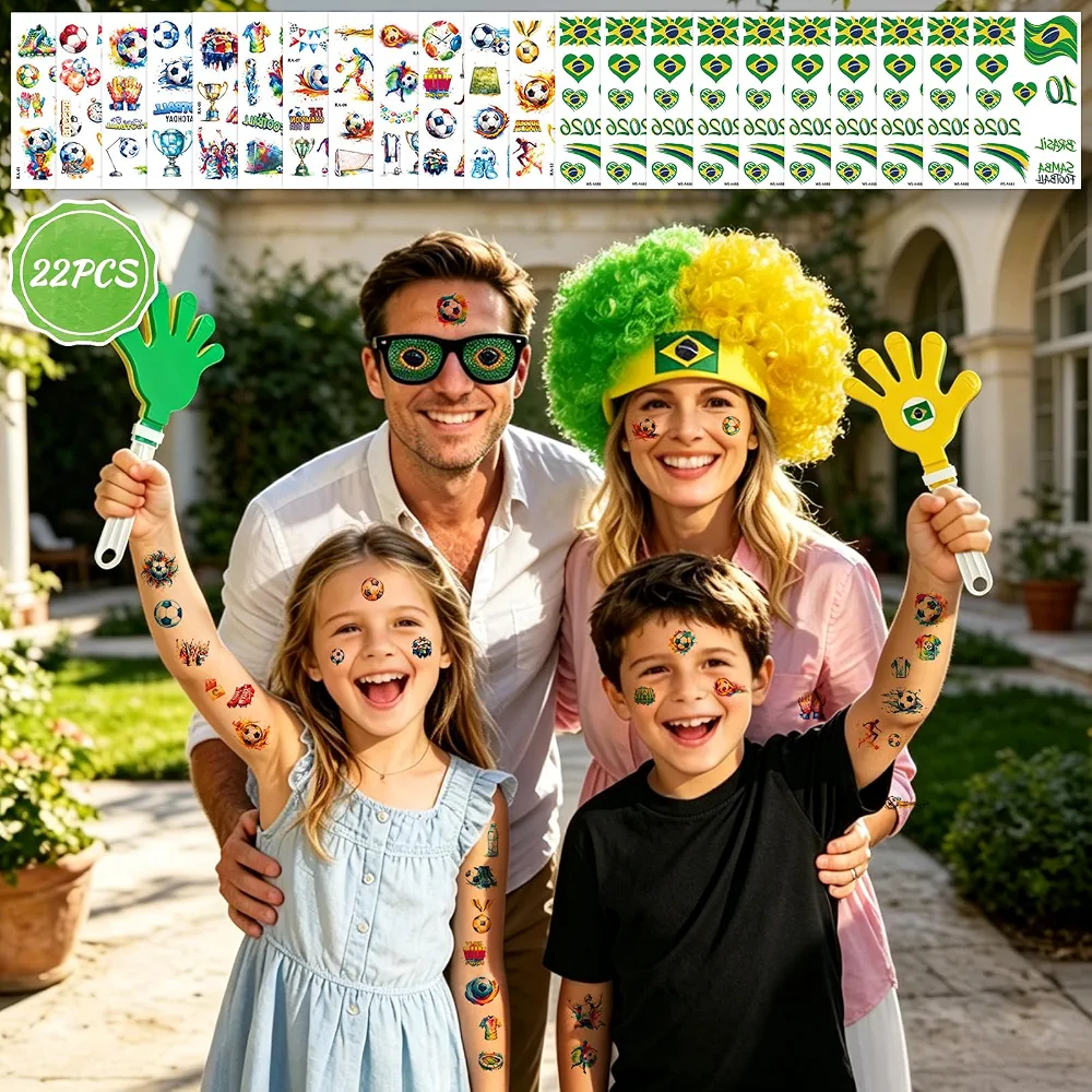 2026 Soccer Patriotic Set, Brazil Flag Color Wig, Party Glasses, 2Pcs Hand Clappers, 22Pcs Waterproof Stickers, Ideal Gift for Football Lovers and Brazil Fans