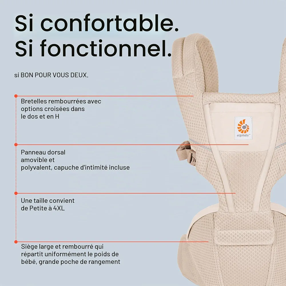 Porte-bébé Ergobaby Alta Hip Seat avec siège de hanche pour bébés et jeunes enfants à partir de 4 mois (5,5 kg - 20,4 kg), porte-bébé avec siège de hanche en Mesh SoftFlex, Pearl Grey