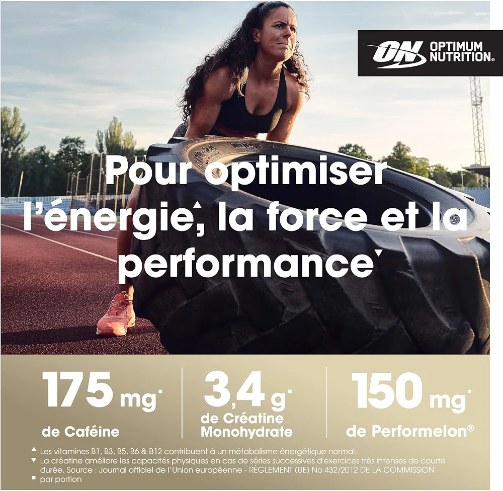 Optimum Nutrition Gold Standard Pre-Workout en Poudre, Boisson Énergétique Goût Pastèque, 330g, 30 Doses