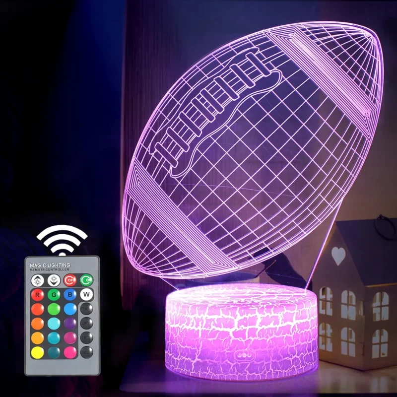 Football Night Light, Rugby Gifts for Boys Girls or Decor, Rugby 3D Illusion Lamp with 16 Colors Change Remote Control, Decorative Desk Lamp Christmas Creative Birthday Gift Ideal for Sport Fans