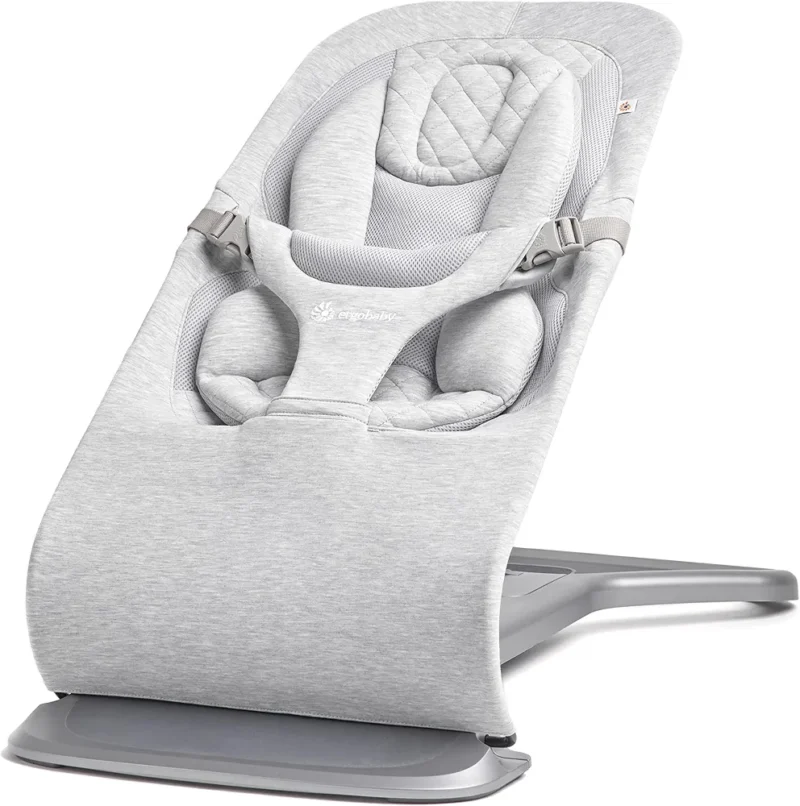 Bouncer Evolve 3-en-1 d'Ergobaby, Transat ergonomique pour nouveau-nés de la naissance à la petite enfance, balancelle avec insert pour nouveau-né (2,5 kg - 13,2 kg), Light Grey