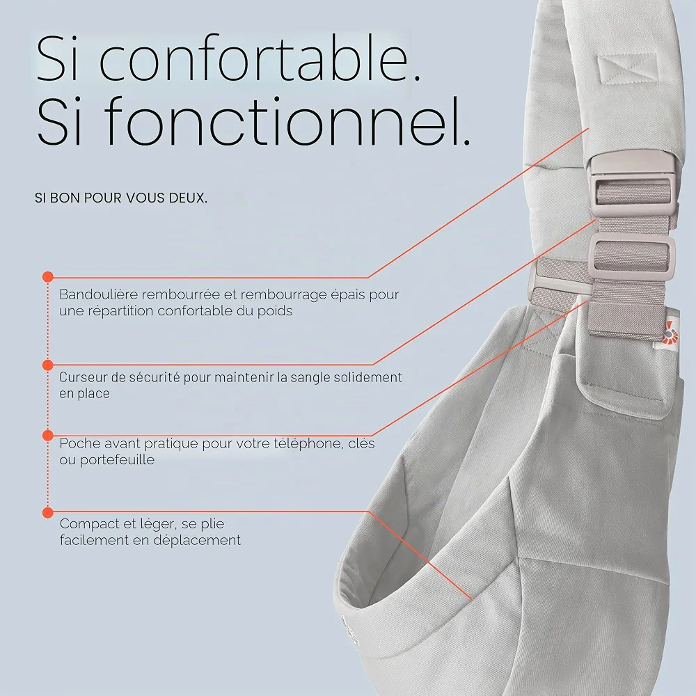 Ergobaby Upsie Sling Porte-hanches ergonomique pour bébés et tout-petits à partir de 6 mois (7,7 à 20,4 kg), commutation spontanée entre la marche et le transport, gris perle