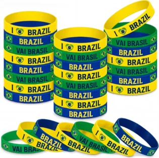 30 Pcs Brazil Flag Bracelet Country Flag Brazil Rubber Bracelets Bulk Silicone Bracelet National Rubber Wristbands Patriotic Party Decorations Gift