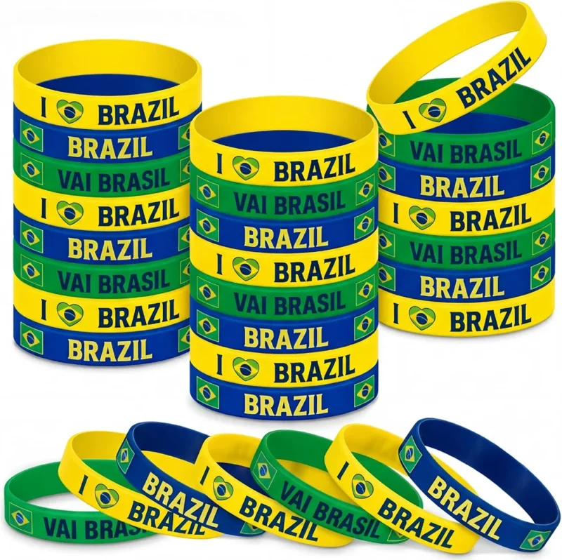30 Pcs Brazil Flag Bracelet Country Flag Brazil Rubber Bracelets Bulk Silicone Bracelet National Rubber Wristbands Patriotic Party Decorations Gift