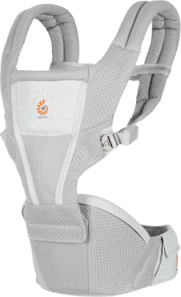Porte-bébé Ergobaby Alta Hip Seat avec siège de hanche pour bébés et jeunes enfants à partir de 4 mois (5,5 kg - 20,4 kg), porte-bébé avec siège de hanche en Mesh SoftFlex, Pearl Grey
