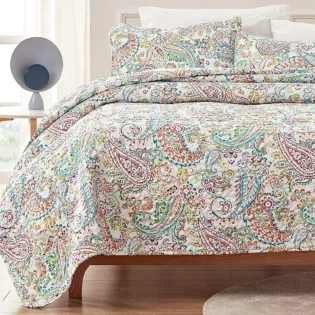 SLEEP ZONE Parure de lit 3 pièces à motif classique 120 g/m² en microfibre douce et légère pour toutes les saisons, motif cachemire classique