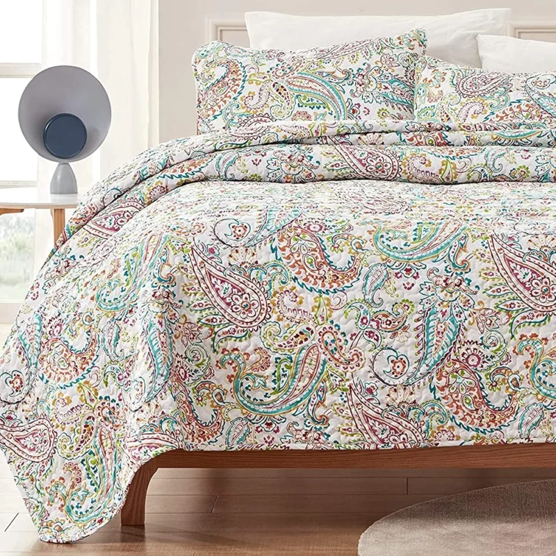 SLEEP ZONE Parure de lit 3 pièces à motif classique 120 g/m² en microfibre douce et légère pour toutes les saisons, motif cachemire classique