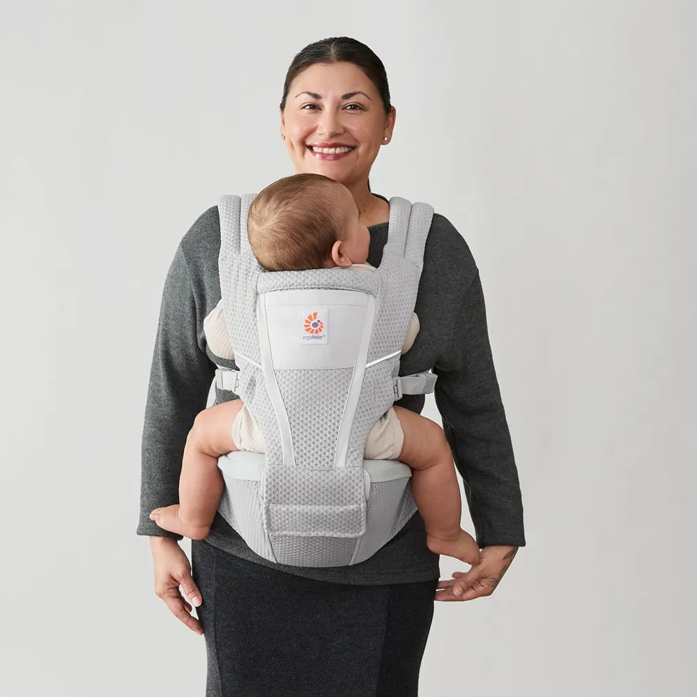 Porte-bébé Ergobaby Alta Hip Seat avec siège de hanche pour bébés et jeunes enfants à partir de 4 mois (5,5 kg - 20,4 kg), porte-bébé avec siège de hanche en Mesh SoftFlex, Pearl Grey