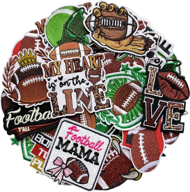 15 Pcs Football Iron on Patches, Rugby Sport Embroidered Applique Sew on Patches for Clothes Hats Backpacks Jackets T-Shirt