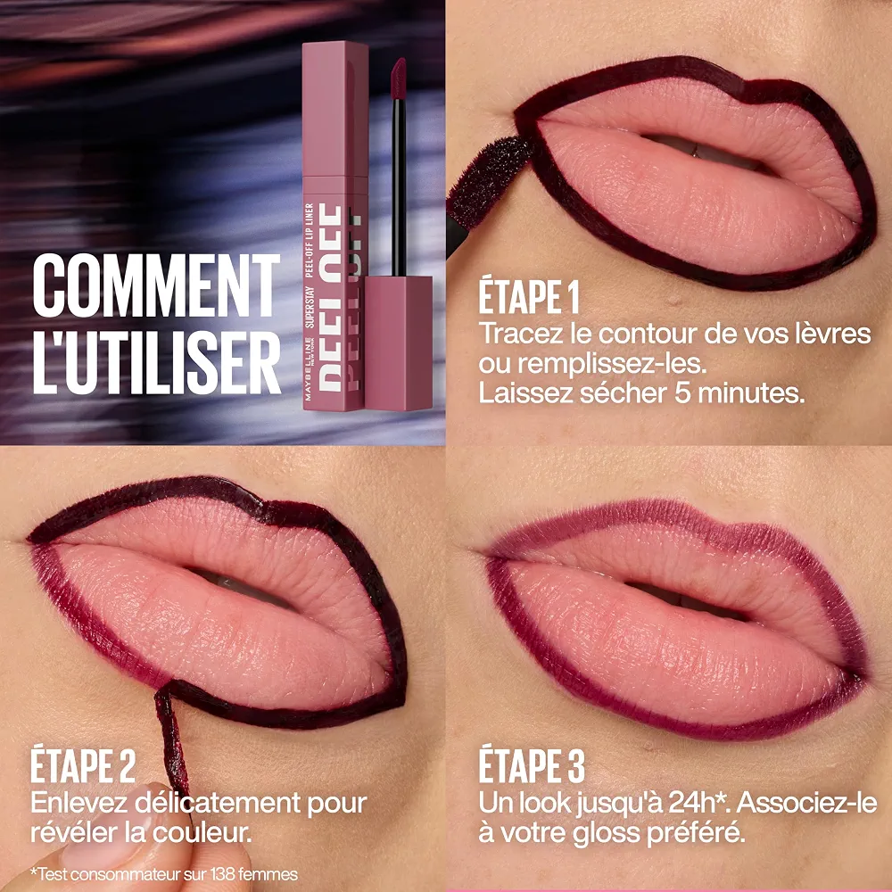 Maybelline New York Liner Lèvres Peel-Off 24H Sans Transfert 001 Aura