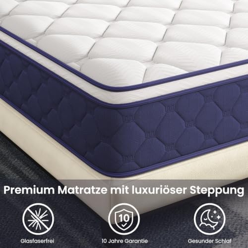 BedStory Matelas 100 x 200 cm, hauteur 25,5 cm, matelas à ressorts ensachés - Image 7