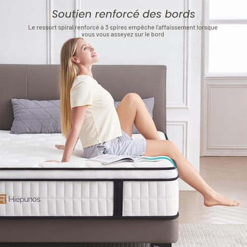 Hiepunos Matelas 140 x 200 cm, Épaisseur 26cm, Hybride Matelas en Mousse à mémoire de Forme à Ressorts ensachés Indépendants, 7 Zones de Confort, H3 H4 Moyenne Ferme, Durable, Soutien Parfait - Image 6