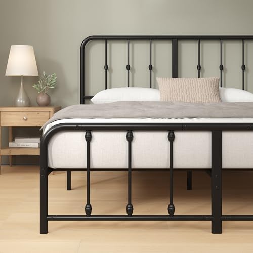 Zinus Florence Sommier 140x190 cm avec Lattes en Métal - Cadre & Tête de Lit 2 Personnes en Métal Robuste - Hauteur 35 cm pour Rangement - Montage Facile - Noir - Image 5
