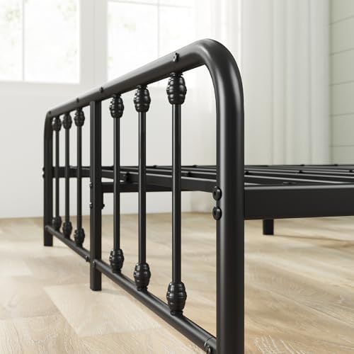 Zinus Florence Sommier 140x190 cm avec Lattes en Métal - Cadre & Tête de Lit 2 Personnes en Métal Robuste - Hauteur 35 cm pour Rangement - Montage Facile - Noir - Image 6