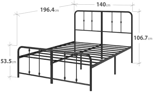 Zinus Florence Sommier 140x190 cm avec Lattes en Métal - Cadre & Tête de Lit 2 Personnes en Métal Robuste - Hauteur 35 cm pour Rangement - Montage Facile - Noir - Image 2