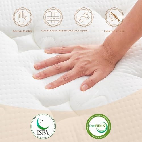 Hiepunos Matelas 140 x 200 cm, Épaisseur 26cm, Hybride Matelas en Mousse à mémoire de Forme à Ressorts ensachés Indépendants, 7 Zones de Confort, H3 H4 Moyenne Ferme, Durable, Soutien Parfait - Image 4