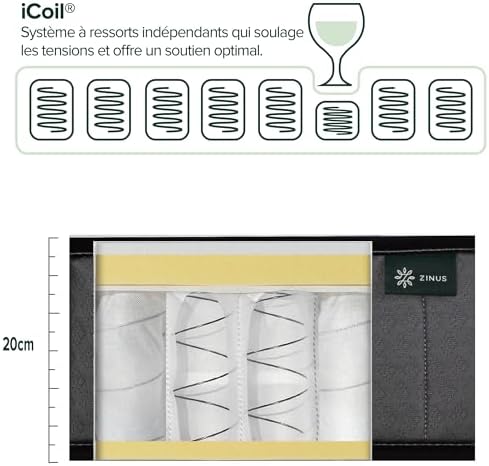Zinus Matelas 140x190 cm Memoire de Forme - Épaisseur 25 cm - Matelas 2 Places - Hybride Mousse & Ressorts Ensachés - Durable & Respirant - Certifié Oeko-TEX - Image 17