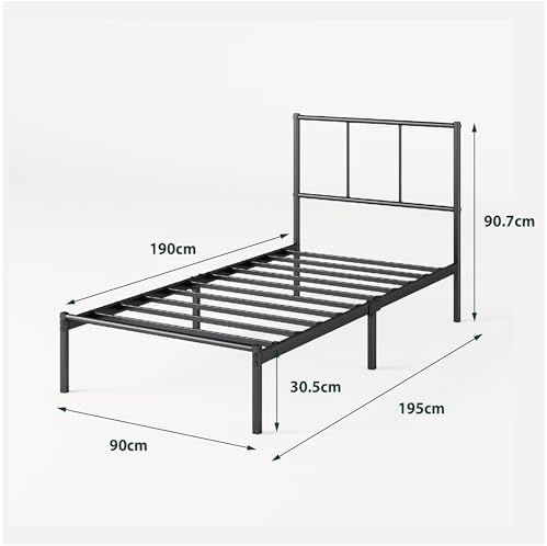 Zinus - Cadre de lit Justin 90x190 cm - Métal - Noir - Tête de lit - Montage Facile - Hauteur 30 cm - Espace de Rangement sous Le lit - Design Moderne - Image 2