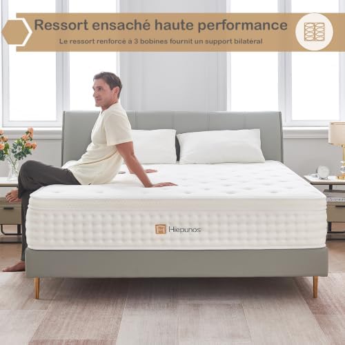 Hiepunos Matelas Hybride 180x200 cm, 26 cm, H3 Mi-Ferme, 7 Zones de Confort - Image 5