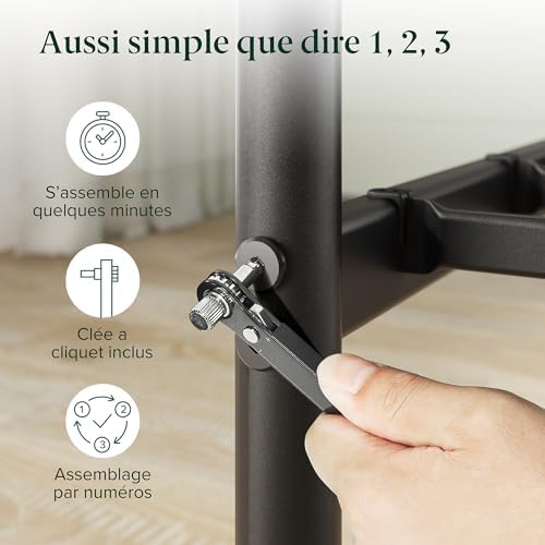 Zinus Florence Sommier 140x190 cm avec Lattes en Métal - Cadre & Tête de Lit 2 Personnes en Métal Robuste - Hauteur 35 cm pour Rangement - Montage Facile - Noir - Image 9