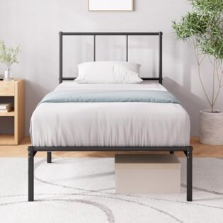 41kyWYQFzkL._AC_SL1000_.jpg Zinus - Cadre de lit Justin 90x190 cm - Métal - Noir - Tête de lit - Montage Facile - Hauteur 30 cm - Espace de Rangement sous Le lit - Design Moderne