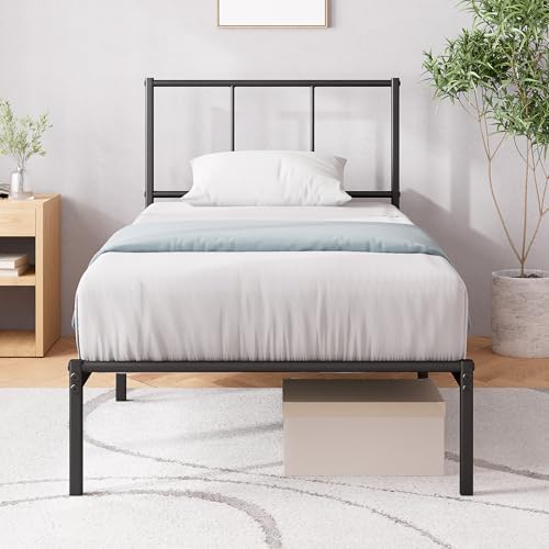 Zinus - Cadre de lit Justin 90x190 cm - Métal - Noir - Tête de lit - Montage Facile - Hauteur 30 cm - Espace de Rangement sous Le lit - Design Moderne