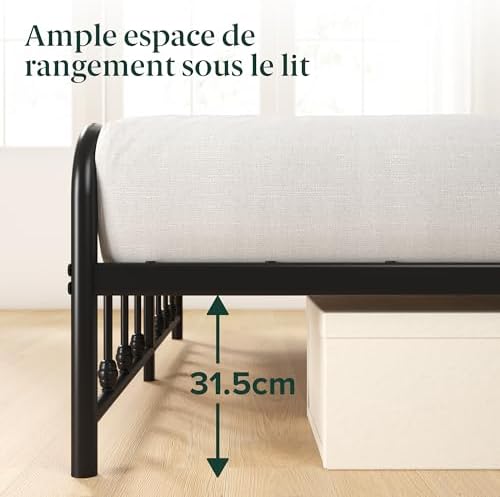 Zinus Florence Sommier 140x190 cm avec Lattes en Métal - Cadre & Tête de Lit 2 Personnes en Métal Robuste - Hauteur 35 cm pour Rangement - Montage Facile - Noir - Image 8