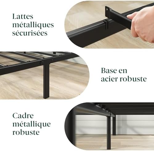 Zinus Florence Sommier 140x190 cm avec Lattes en Métal - Cadre & Tête de Lit 2 Personnes en Métal Robuste - Hauteur 35 cm pour Rangement - Montage Facile - Noir - Image 10