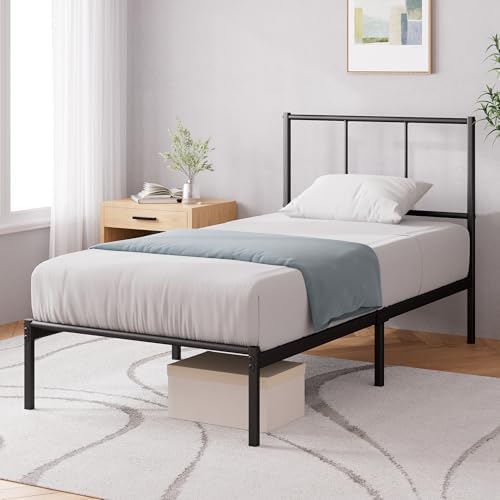 Zinus - Cadre de lit Justin 90x190 cm - Métal - Noir - Tête de lit - Montage Facile - Hauteur 30 cm - Espace de Rangement sous Le lit - Design Moderne - Image 3