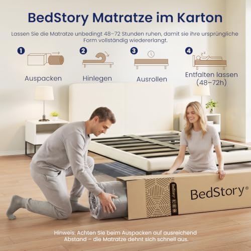 BedStory Matelas 100 x 200 cm, hauteur 25,5 cm, matelas à ressorts ensachés - Image 8
